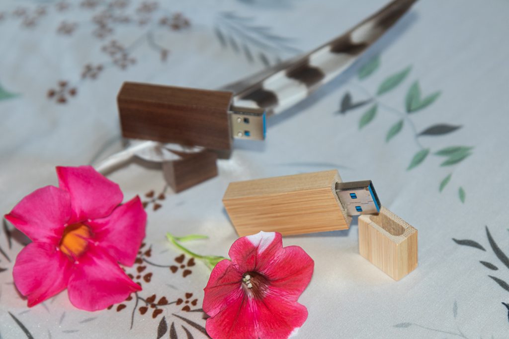 Usb-in-acero-e-noce-con-piuma-di-poiana
